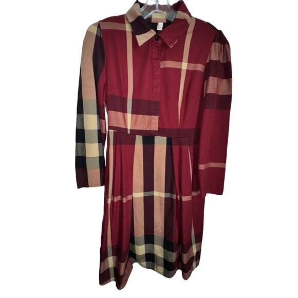 Checked Plaid Long-Sleeve Button-Up Dress Collar Childrens Size Large Preppy - Picture 1 of 5